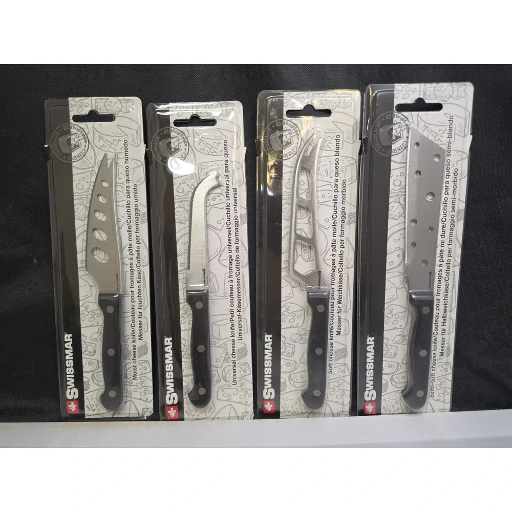 Swissmar 4pc Cheese Knife Set New Sealed Black Handles Stainless Steel